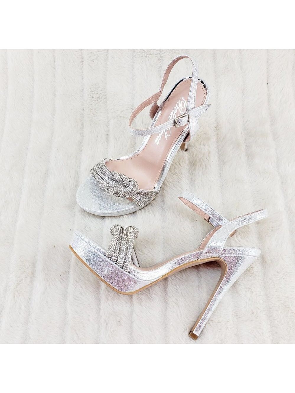 Gorgeous Silver Shimmery Platform Rhinestone High Heel Sandals Shoes - Picture 2 of 13